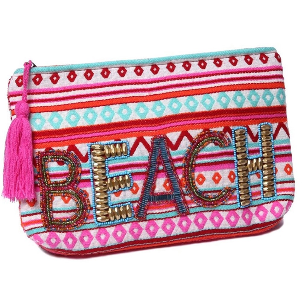 Ale by Alessandra Beach Beaded Tassel Clutch Bag